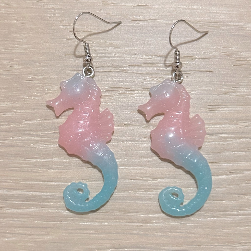 Cotton Candy Seahorse Drop Earrings